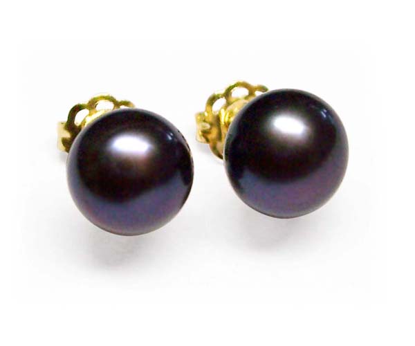 Black 6-6.5mm AAA Pearl Earrings, 14K YG