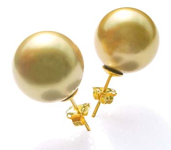 Gold 10mm or 12mm Southsea Shell Pearl Stud Earrings in 14k YG