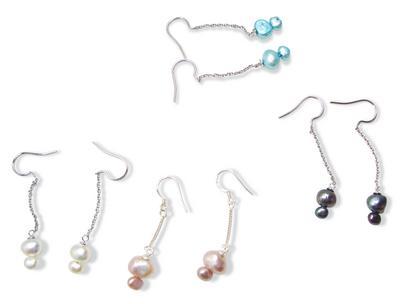 White, Pink, Blue and Black Baroque Pearl Earrings Dangling in SS