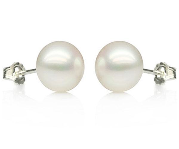 10 - 10.5mm Sized Pearl Earrings in 14k White Gold