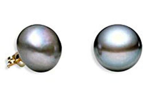 10.5mm Sized Black Pearl Earrings in 14k Yellow Gold
