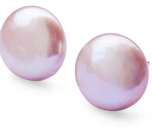 Mauve 11-12mm Coin Pearl Stud Earrings, 925 SS