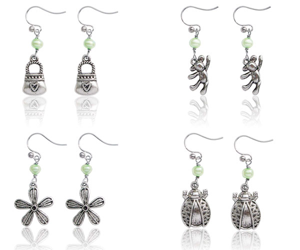 4-5mm Baroque Pearl and Antiqued Pewter Earrings, 925 Sterling Silver