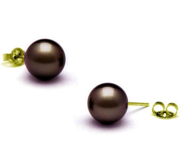 11-11.5mm AAA Tahitian Pearl Earrings 14KYG, Purple Overtone