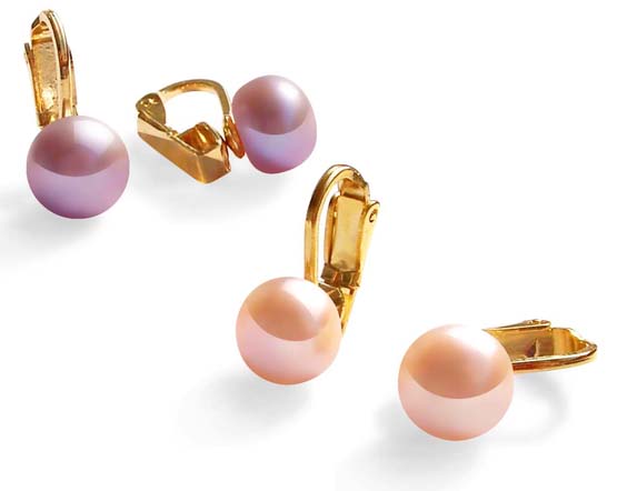 Mauve and Pink Elegant Clip-On Earrings, 18k YG over 925 Sterling Silver