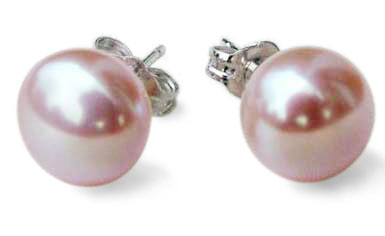 Mauve 9-9.5mm AAA Pearl Earrings 14K Solid YG