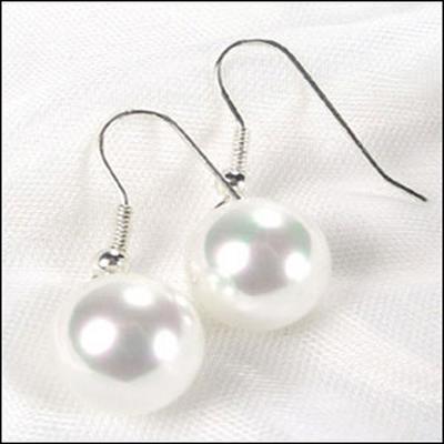White 12mm SSS Pearls Dangling Silver Earrings