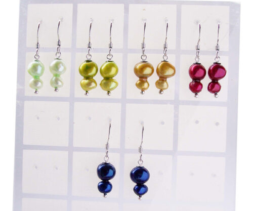 Light Green, Olive Green, Dark Golden, Cranberry and Navy Blue Sterling Silver Baroque 2 Pearl Earrings