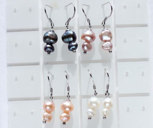 Black, Lavender, Pink and White Baroque 2 Pearl Earrings