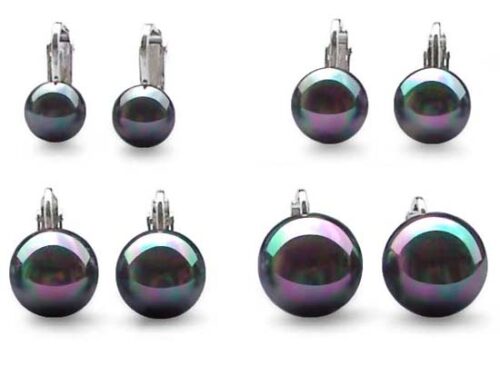 Black Round Southsea Shell Mabe Pearl Clipped Earrings in 925 Sterling Silver