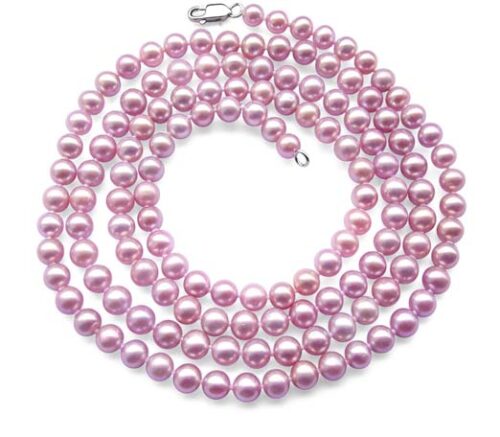 Mauve 6-7mm AA+ 36inch Long Round Pearl Necklace 925 SS
