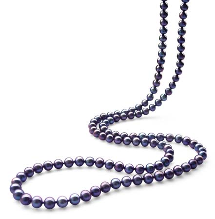 Black 6-7mm AA+ 36inch Long Round Pearl Necklace 925 SS