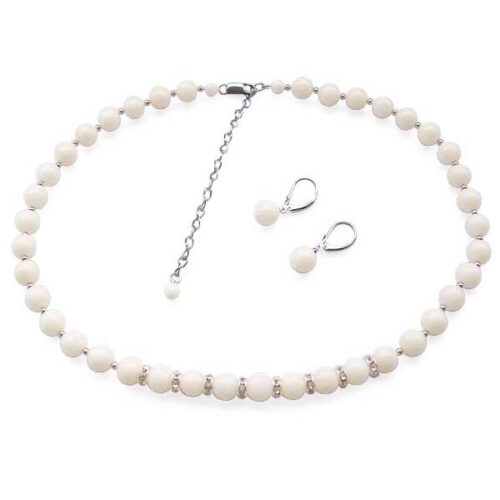 White Coral Necklace and Earrings Set in 925 Sterling Silver