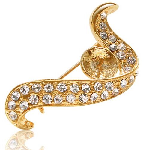 18K Yellow Gold Arch Shaped Pearl Brooch Setting