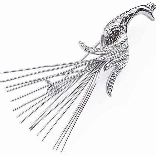18K White Gold overlay Pearl Brooch Setting in Peacock Design