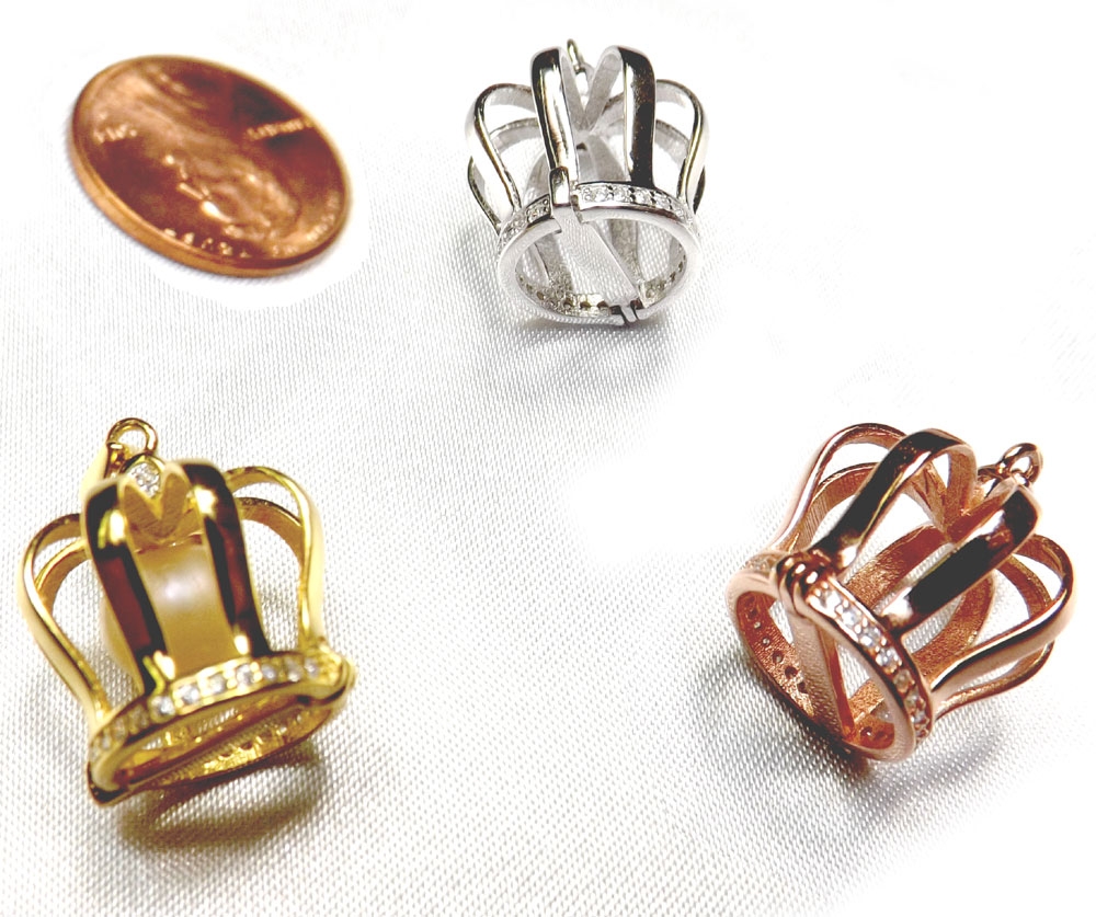 White, Yellow and Rose Gold Pearl Cage Holder in 925S Silver