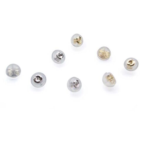 14K Yellow Gold and White Gold Ear Nuts Wrapped in Rubber Casing