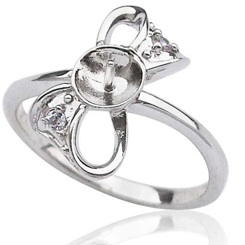 925 Sterling Silver Bowknot Shaped Pearl Ring Setting