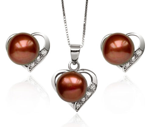 9.5-10mm AAA Genuine Chocolate Pearl Necklace and Earring Set