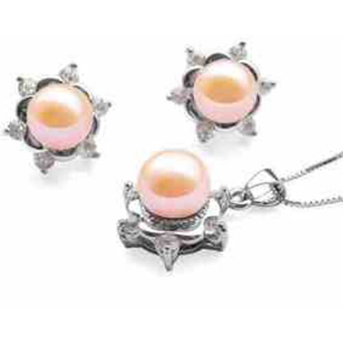 Pink Pearl Necklace and earrings set