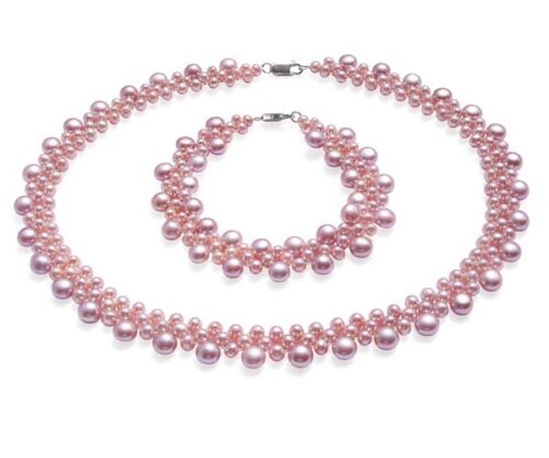 All Mauve Pearl Necklace and Bracelet Set