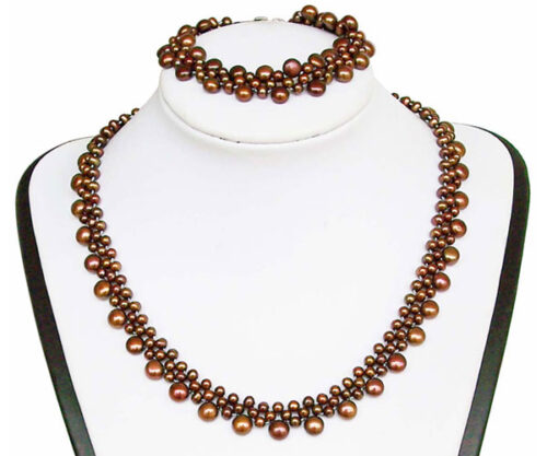 All Chocolate Pearl Necklace and Bracelet Set