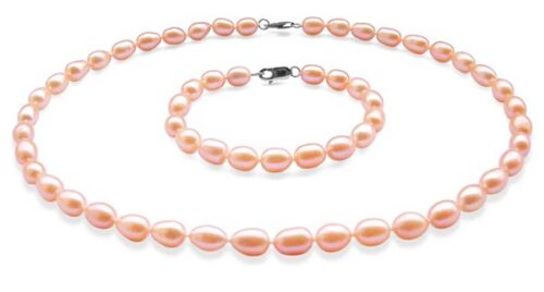 7-8mm AA+ High Quality Pink Pearl Necklace and Bracelet Set
