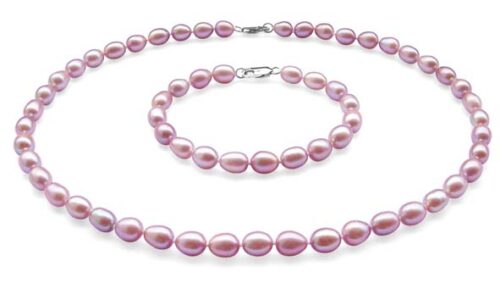 7-8mm AA+ High Quality Mauve Pearl Necklace and Bracelet Set