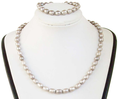 7-8mm AA+ High Quality Grey Pearl Necklace and Bracelet Set