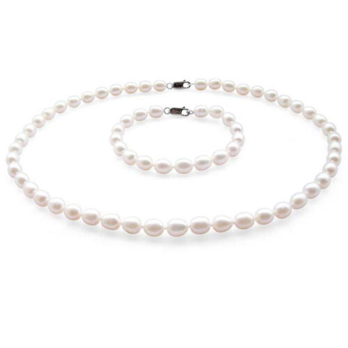 7-8mm AA+ High Quality Rice Pearl Matching Set in 925 Sterling Silver