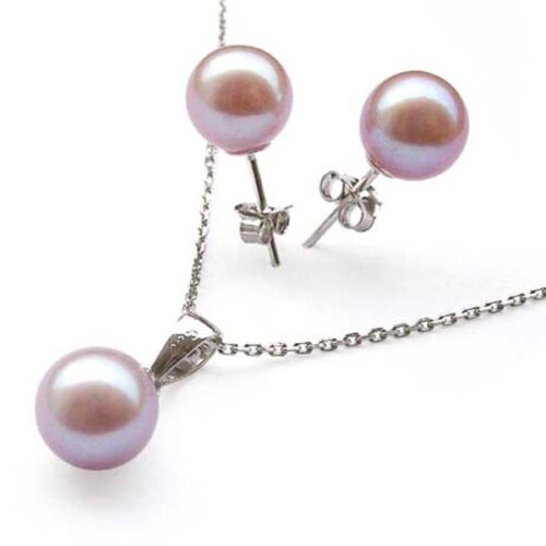 7-7.5mm AAA Mauve Pearl Necklace and Earring Set