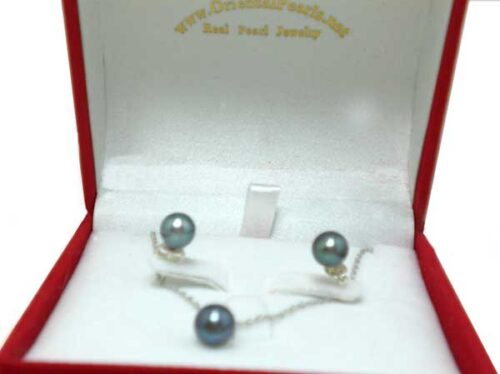 7-7.5mm AAA Black Pearl Necklace and Earring Set