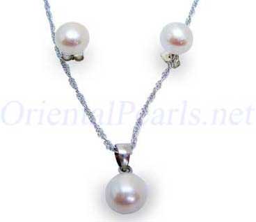 7-7.5mm AAA White Pearl Necklace and Earring Set