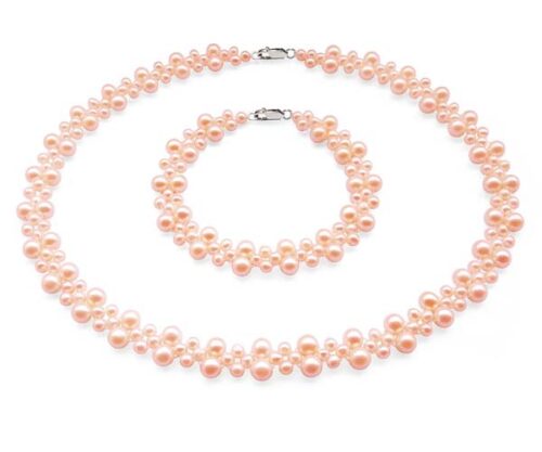 Pink Pearl Necklace and Bracelet Set