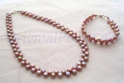 6-7mm Lavender Pancake Pearl Necklace and Bracelet Set