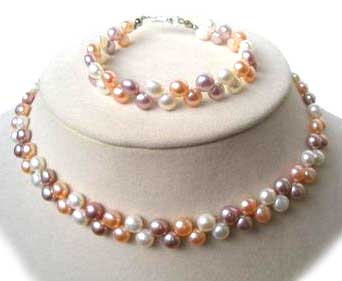 6-7mm Multi-Color Pancake Pearl Necklace and Bracelet Set