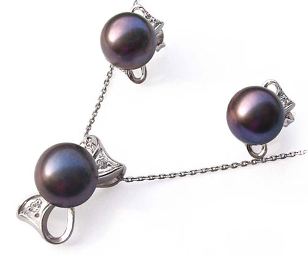 Sterling Silver AAA Pearl Necklace and Earrings Set Stamped 925