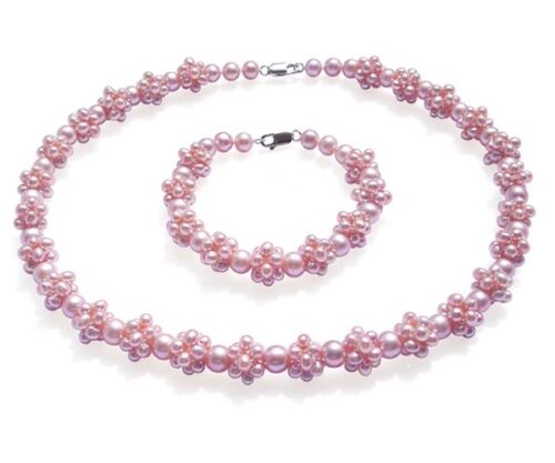 Lavender Pearl Necklace and Bracelet Set