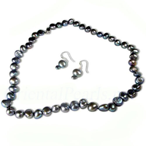 black baroque pearl necklace earrings set