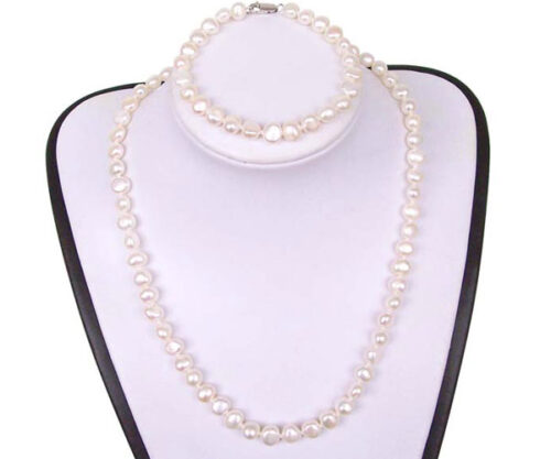 White Baroque Pearl Necklace, Bracelet and Earrings Set
