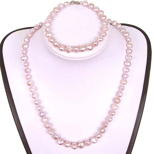 Mauve Baroque Pearl Necklace, Bracelet and Earrings Set