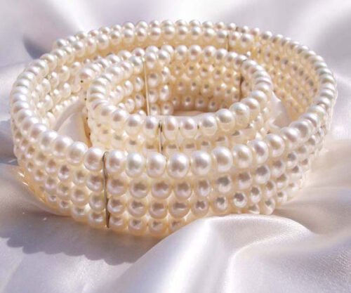 Celebrity Inspired White Pearl Choker and Bracelet Set