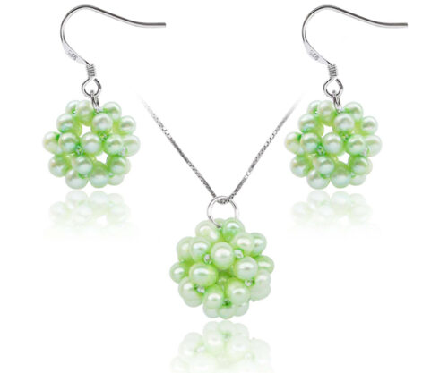 Light Green Snowball Shaped Pearl Necklace and Earrings Set