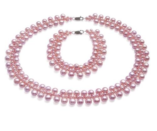 Mauve Pearl Necklace and Bracelet Set