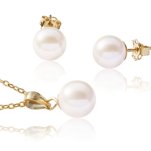 Add a Pearl Necklace and earrings set in 14k Yellow Gold
