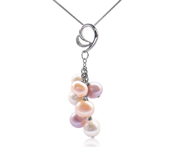7-8mm Clustered Semi-round Pearl Pendant, 925 Sterling Silver, 16inch Chain