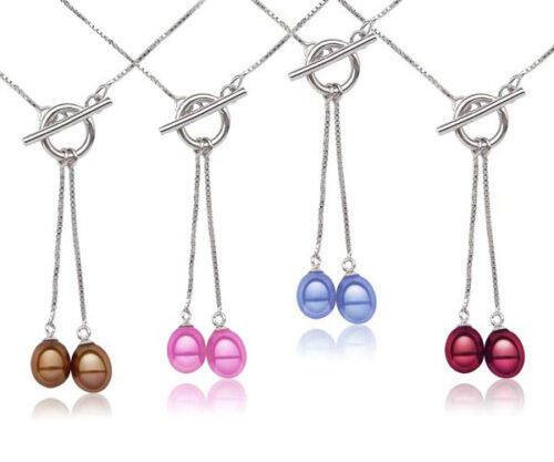 Chocolate, Hot Pink, Blue and Cranberry Dangling Drop Pearl Pendants in 925 Sterling Silver