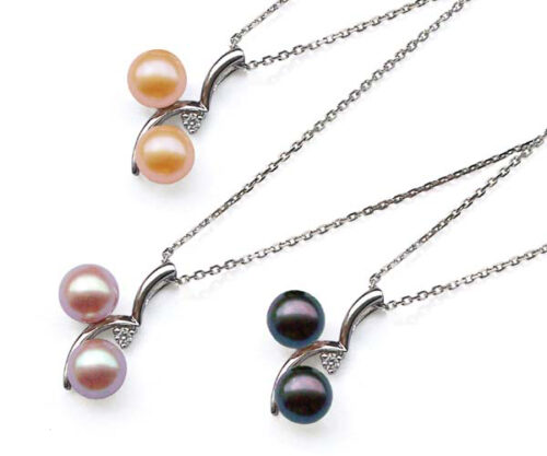 Pink, Mauve and Black 8mm Pearl Pendants in 925 Sterling Silver Cherry Shaped Settings