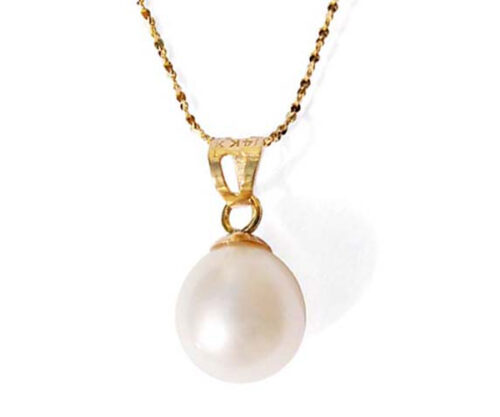 8-9mm AAA Teardrop White Pearl Pendant in 14k White or Yellow Gold