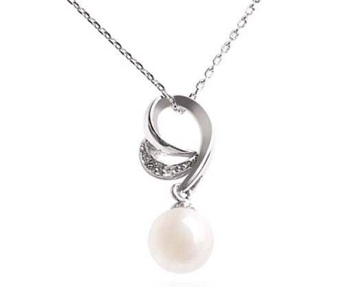 7.5mm Completely Round Pearl Sterling Silver Pendant with 16 inch chain